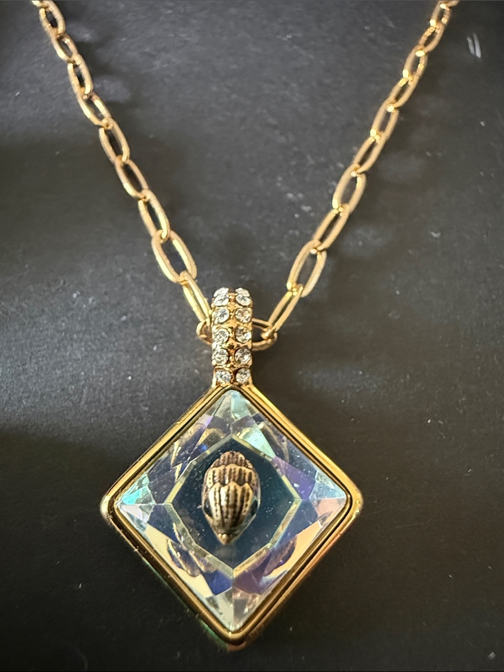 Kurt Geiger Gold-Tone Necklace with Iridescent Square Crystal NIB - Picture 6 of 6